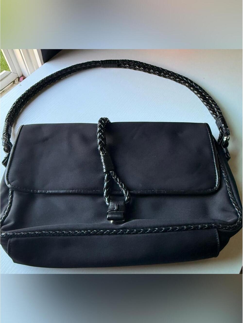 Sigrid Olsen Black Nylon Shoulder Bag Woven Strap Minimalist Handbag